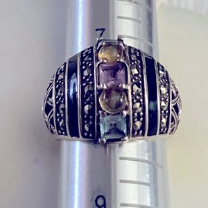 Beautiful A sterling silver with marcasite, amethyst. citrine and aquamarine gem